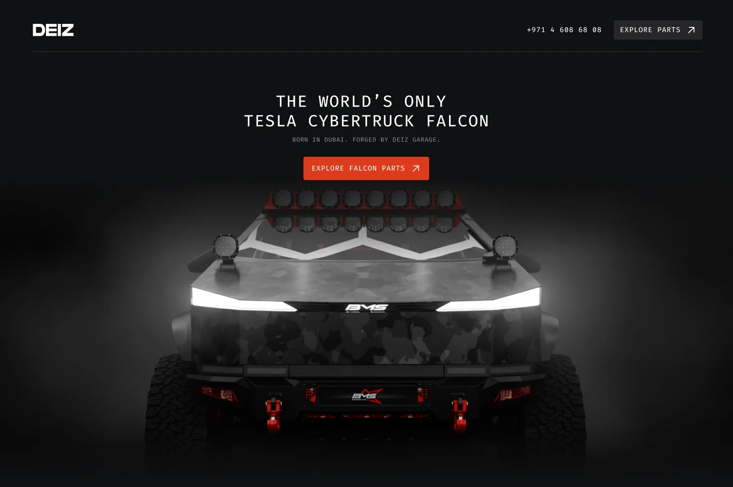 Главный экран сайта Tesla Cybertruck Falcon